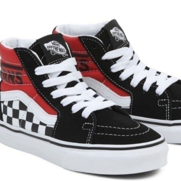 VANS Off The Wall Sk8-Hi Checkered black red Sneaker, Youth 7Y / Women's 8.5 - Picture 4 of 11